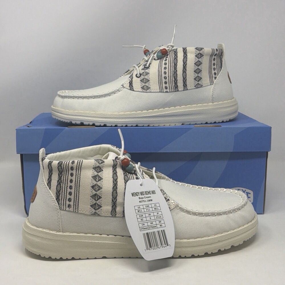 HEYDUDE Wendy Mid Boho Mix Baja Cream Women’s 11 Chukka Shoes NIB